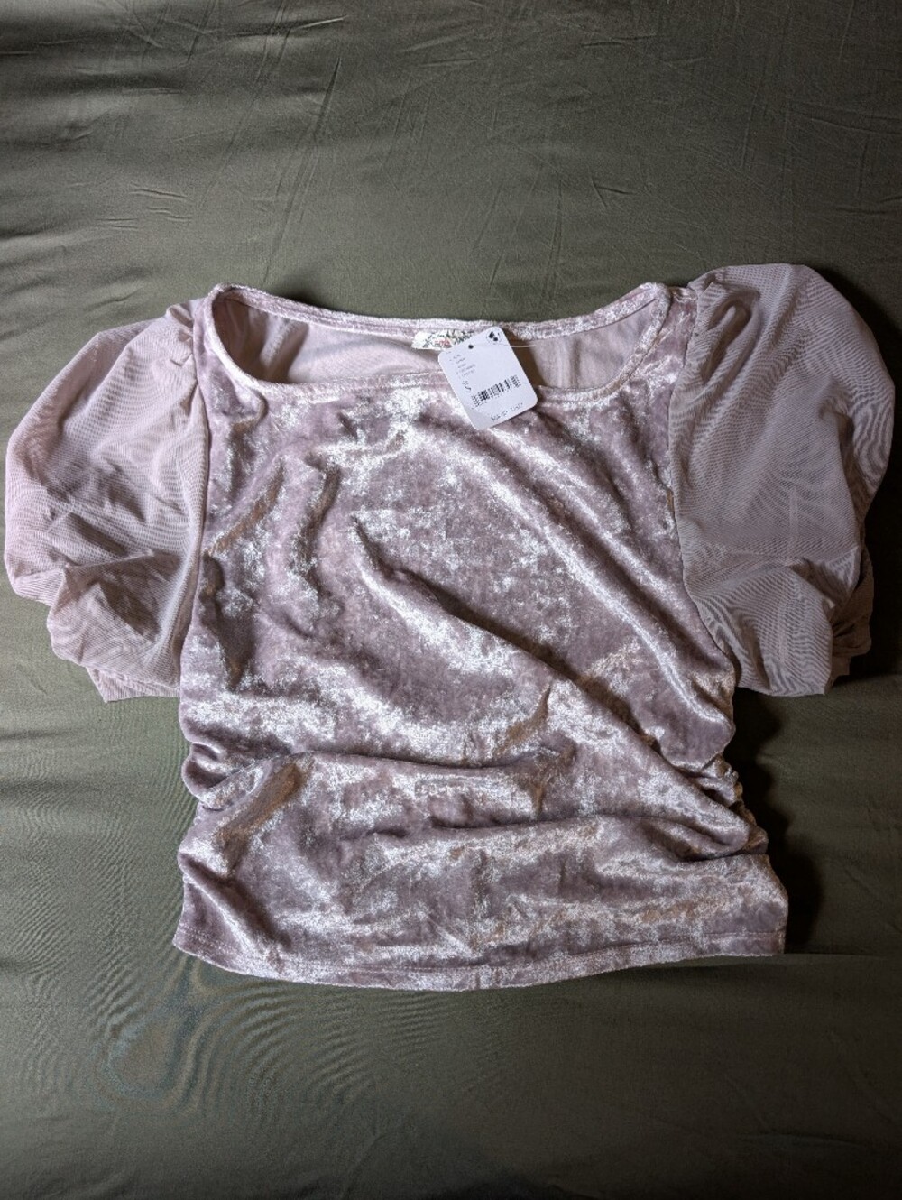 Velvet Short Sleeve Top - Grey/Purple